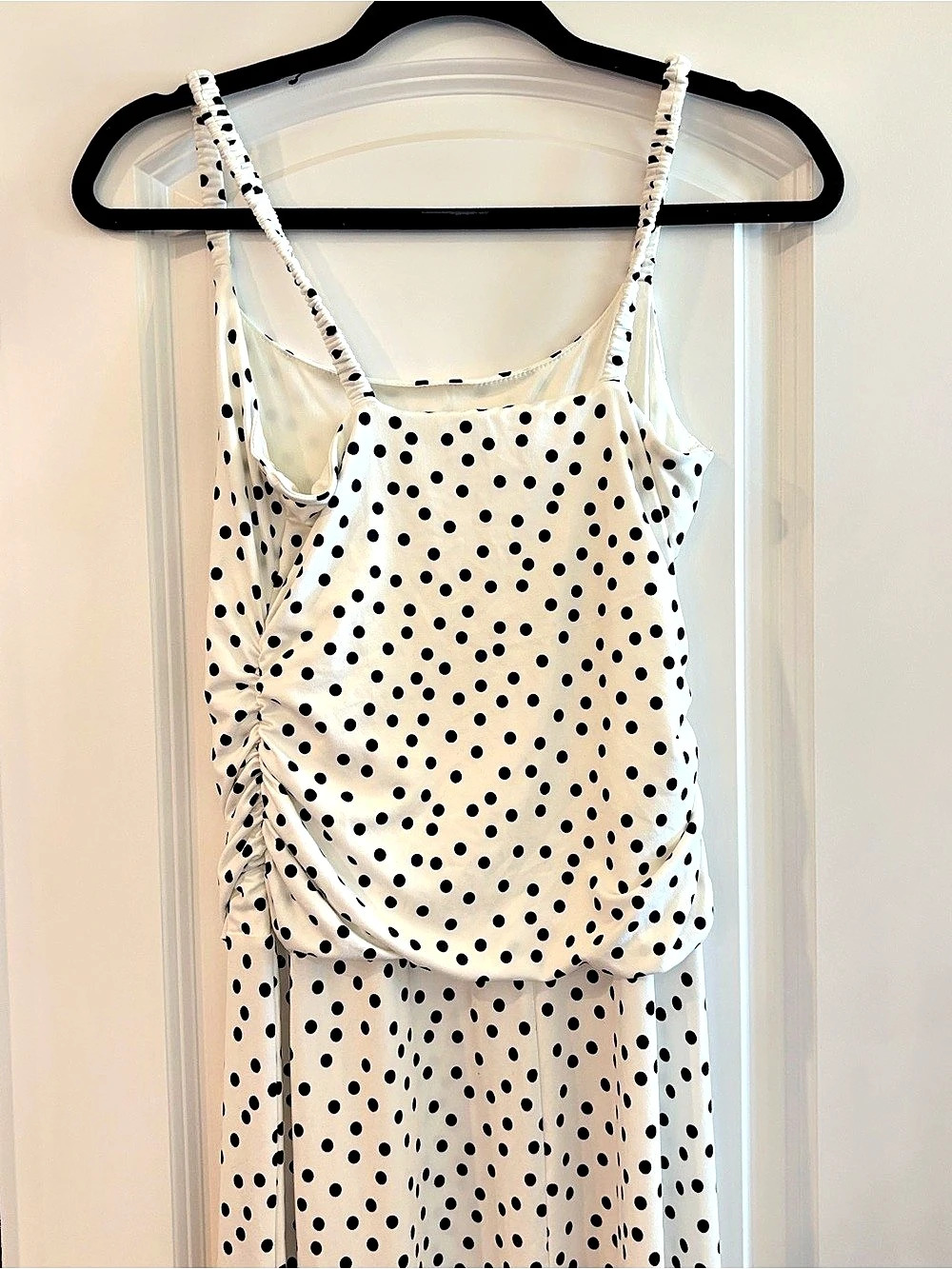 Wild Fable Women'Small Ruched Front Maxi Slip Dress Polka Dot White & Black
